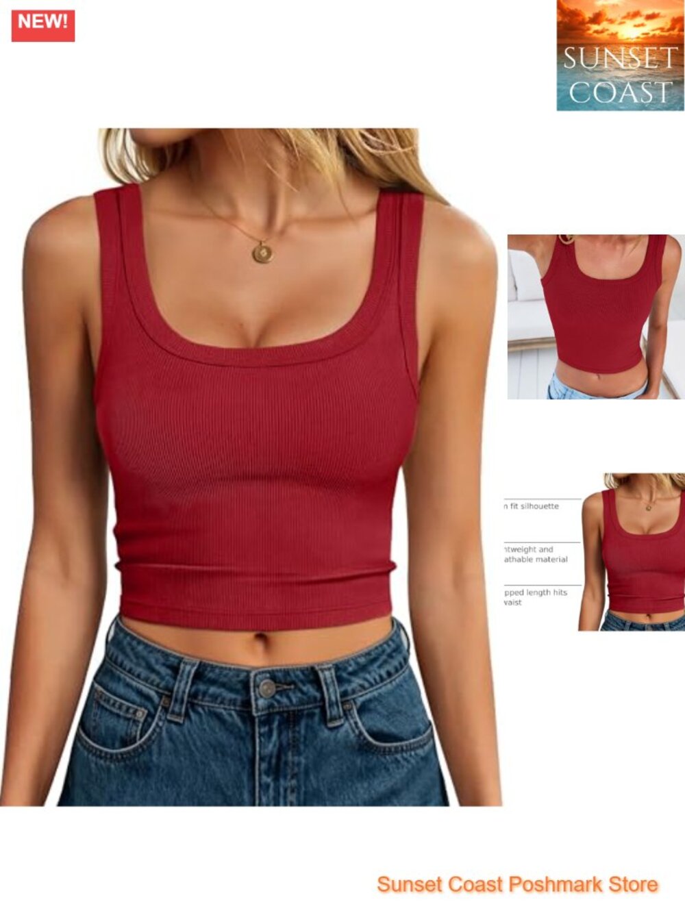 Women's Cropped Scoop Neck Ribbed Tank Top Slim Fit Sleeveless Cami